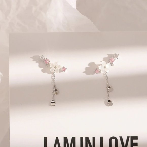 *NEW 925 Sterling Silver Diamond Flower Earrings Z - Picture 7 of 10